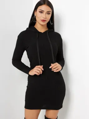 Wholesale Black Long Sleeve Hooded Casual Dress