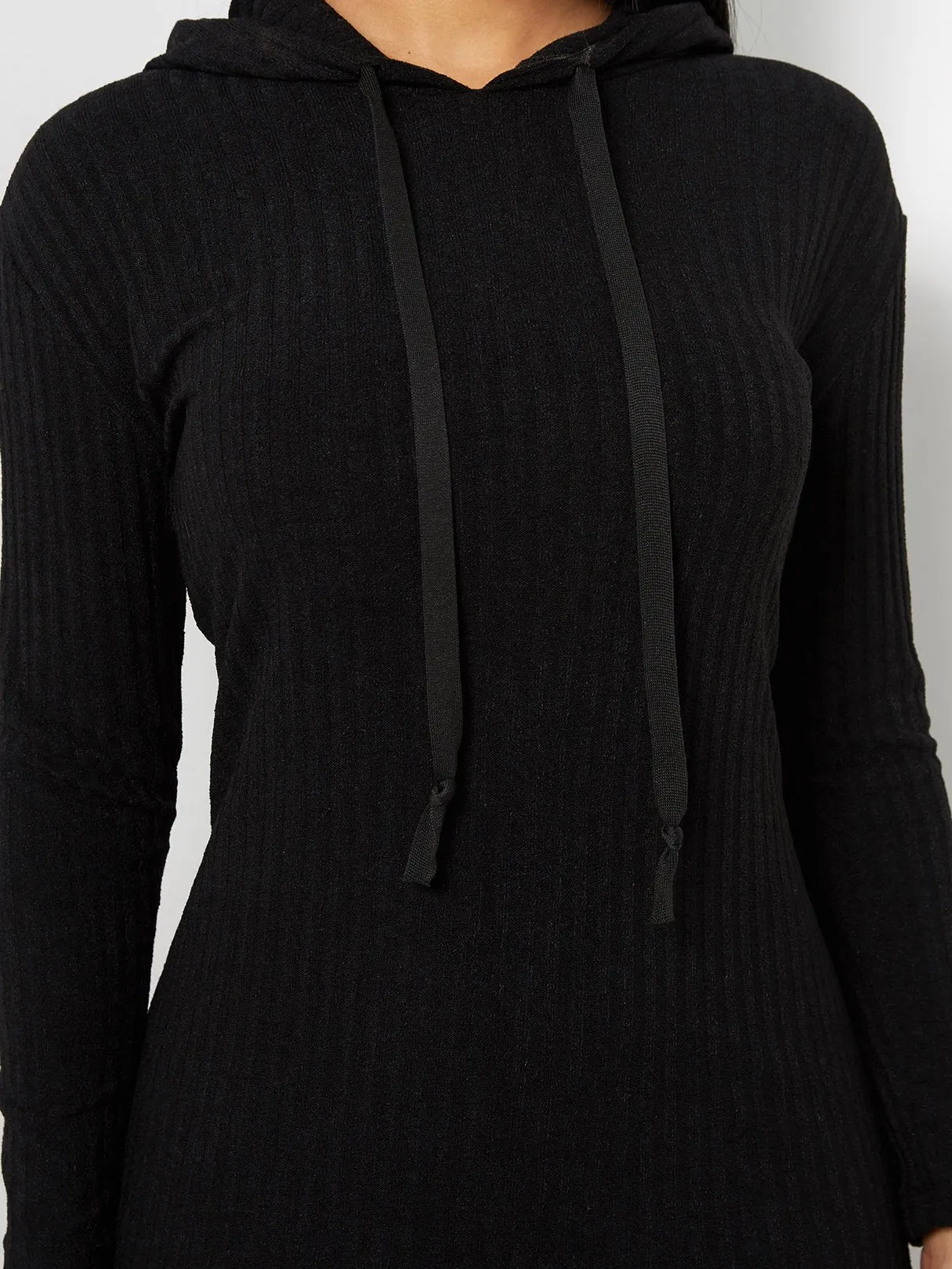 Wholesale Black Long Sleeve Hooded Casual Dress