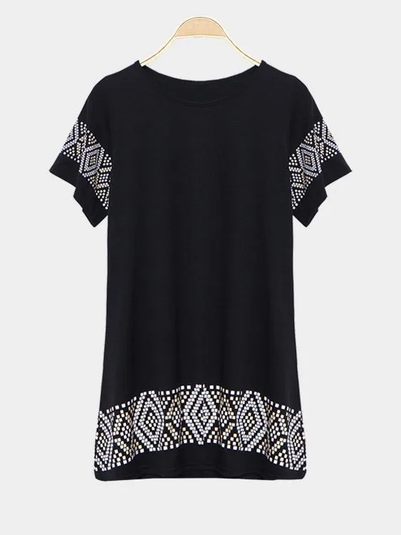 Wholesale Black Short Sleeve Geometrical Casual Dress