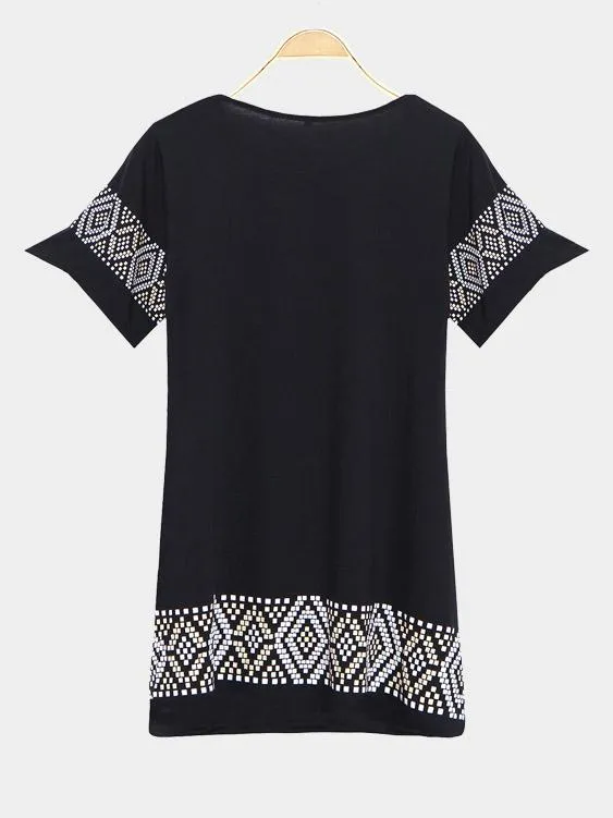 Wholesale Black Short Sleeve Geometrical Casual Dress