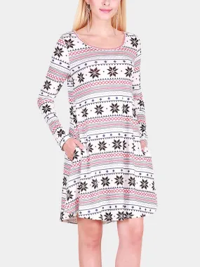 Wholesale Geometrical Round Neck Long Sleeve Casual Dresses