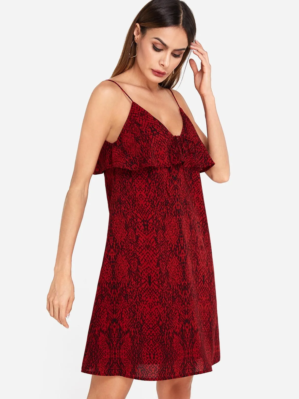 Wholesale Red Sleeveless Snake Spaghetti Strap Casual Dresses