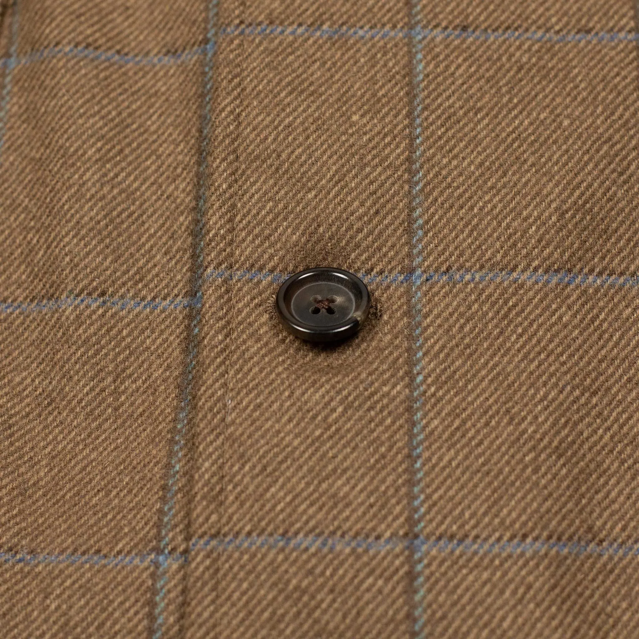 x Sartoria Carrara x Fox : chore jacket in deadstock Mocha wool flannel with brown and light blue windowpane